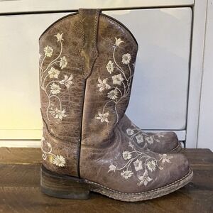 Corral Boots Western Square Toe Crater Bone Embroidered A2980 Girls 10